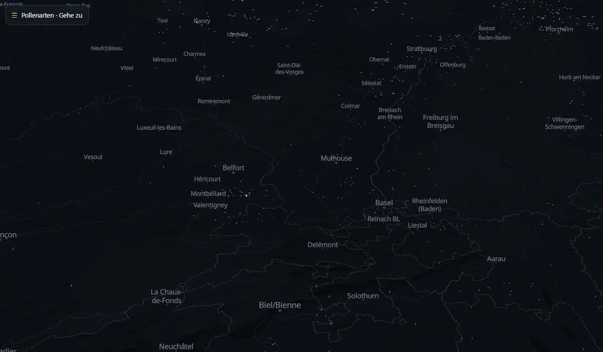 Karte der Pollen in der Luft heute, vom Wind getragen (CAMS-Modell)