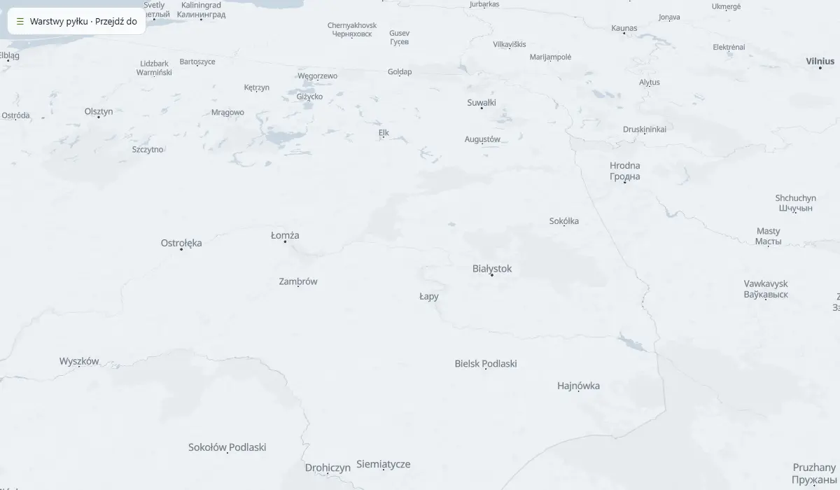 Mapa pyłku w powietrzu niesionego dzisiejszym wiatrem
