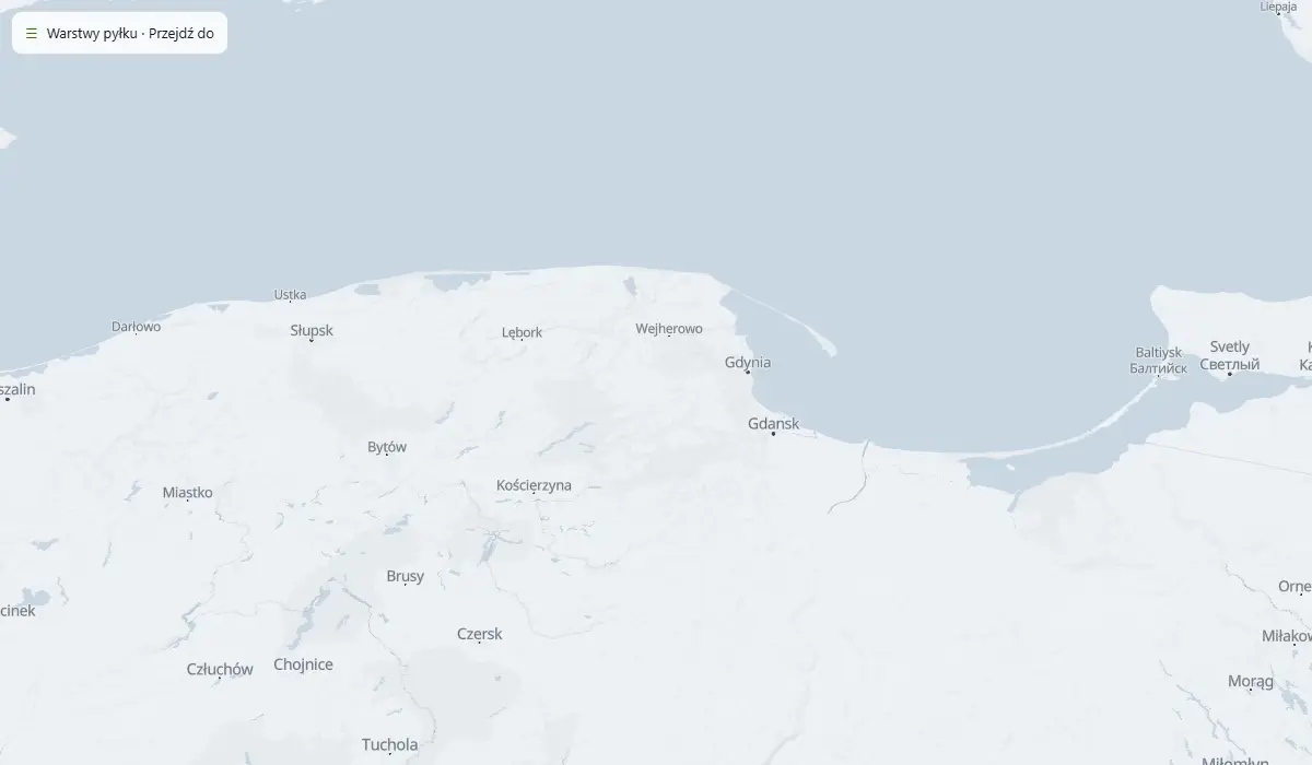 Mapa pyłku w powietrzu niesionego dzisiejszym wiatrem