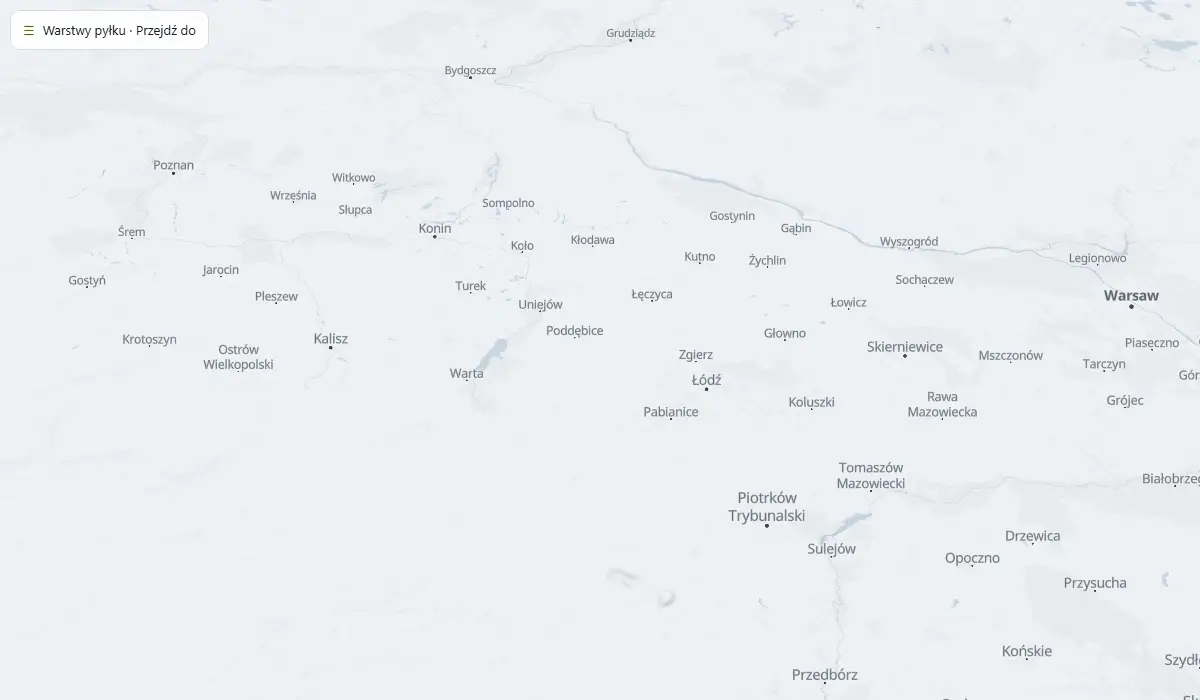 Mapa pyłku w powietrzu niesionego dzisiejszym wiatrem