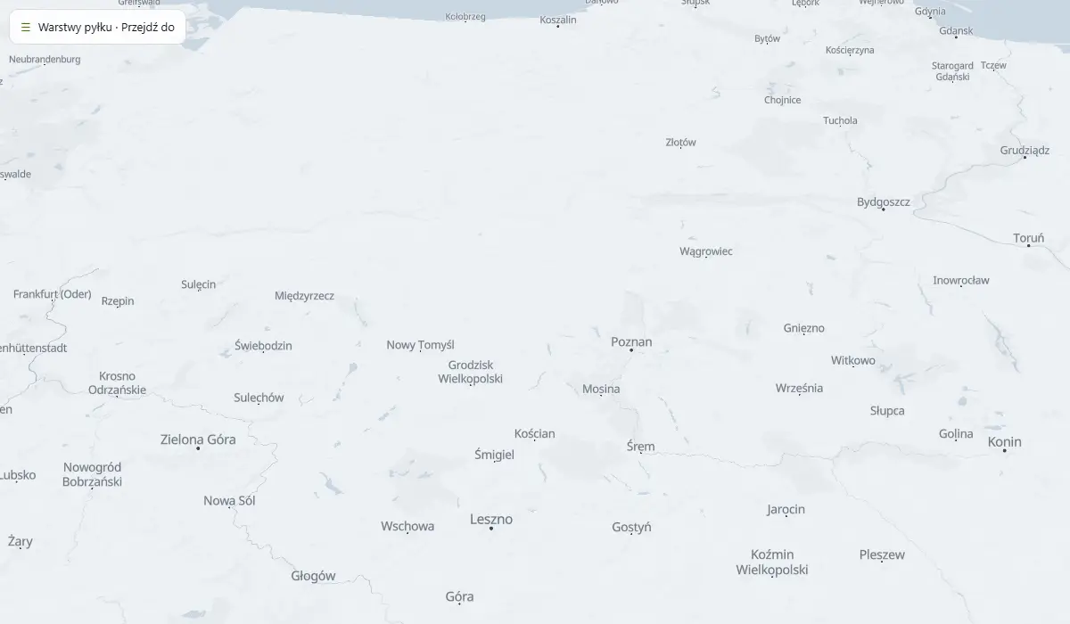 Mapa pyłku w powietrzu niesionego dzisiejszym wiatrem