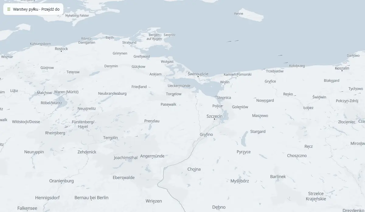 Mapa pyłku w powietrzu niesionego dzisiejszym wiatrem