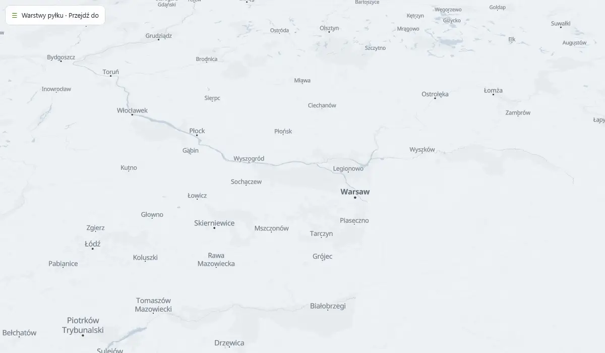Mapa pyłku w powietrzu niesionego dzisiejszym wiatrem
