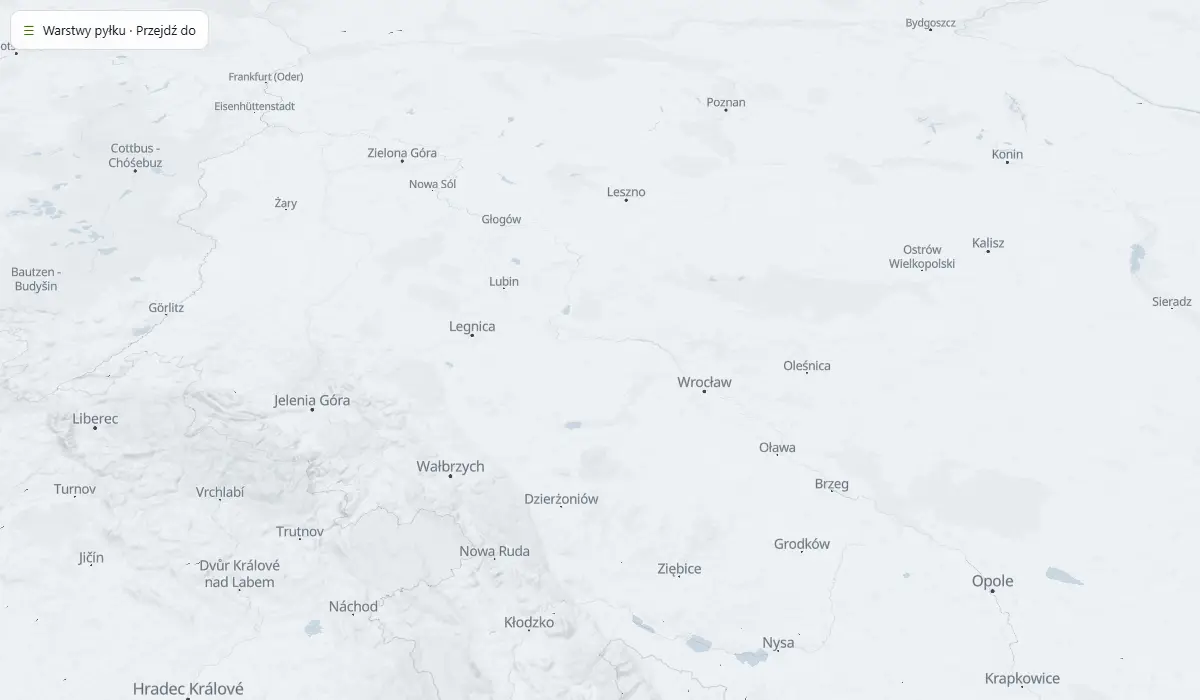 Mapa pyłku w powietrzu niesionego dzisiejszym wiatrem