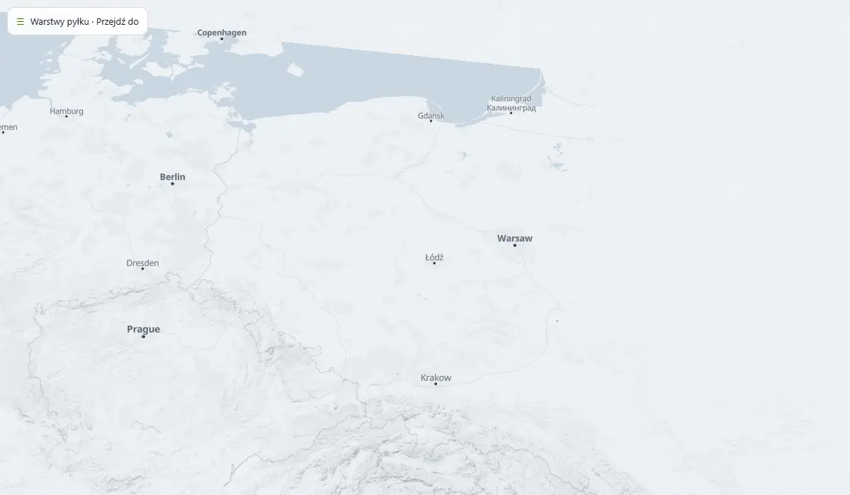 Mapa pyłku w powietrzu niesionego dzisiejszym wiatrem