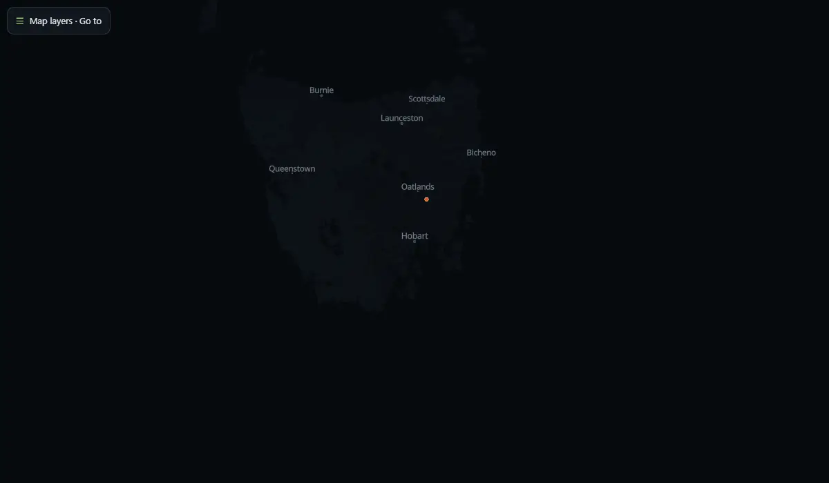 Map of today's bushfire smoke and fire hotspots around Hobart