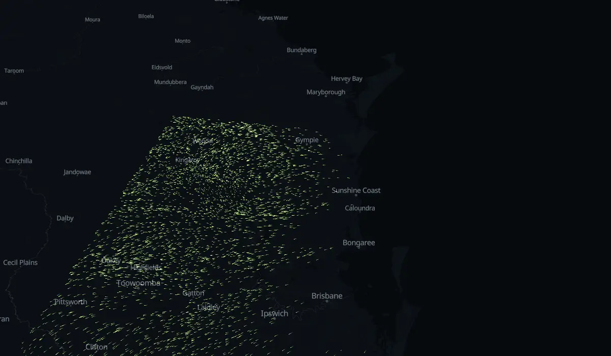 Map of today's grass pollen drifting on the wind
