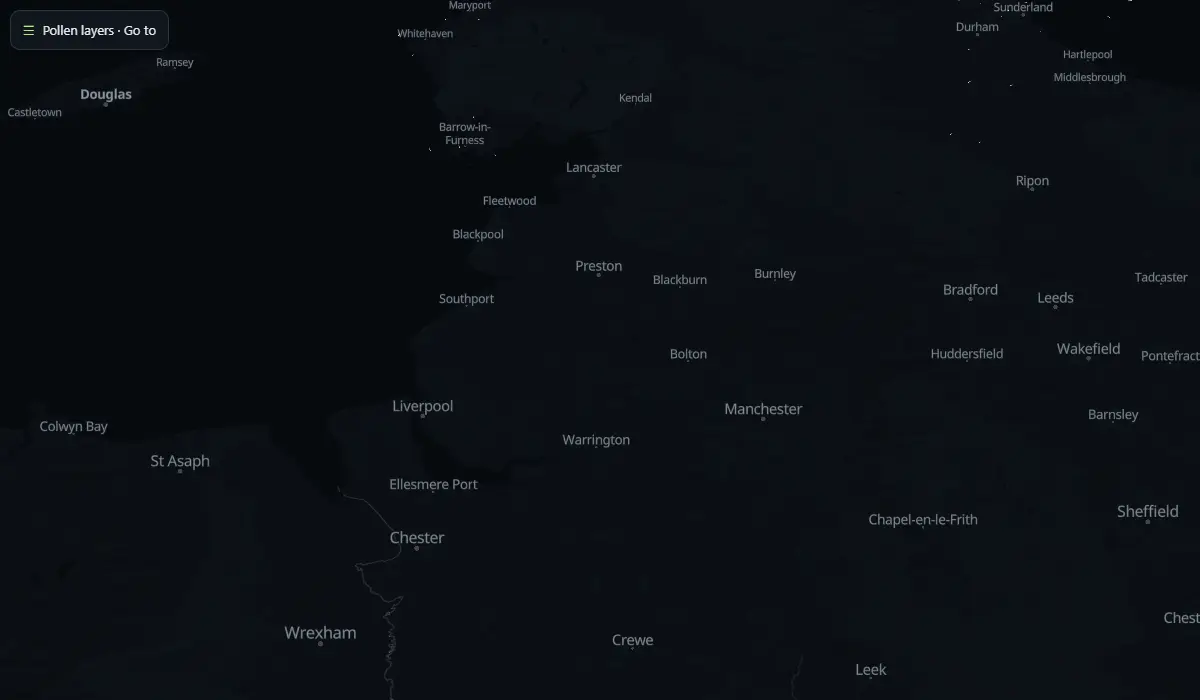 Map of today's pollen in the air, carried by the wind (CAMS model)